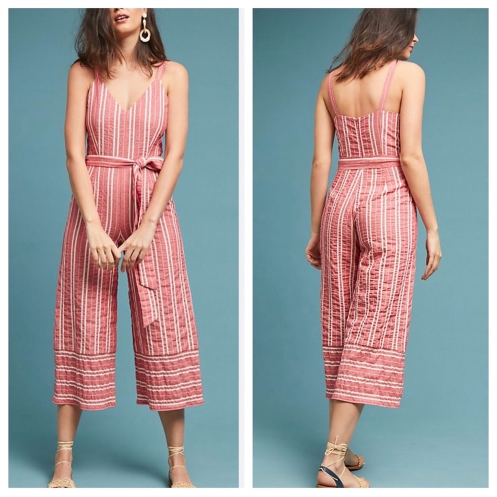 Anthropologie ett:twa Red Stripe Robin Romper Size X-Small XS Cropped Belt EUC - Picture 8 of 8